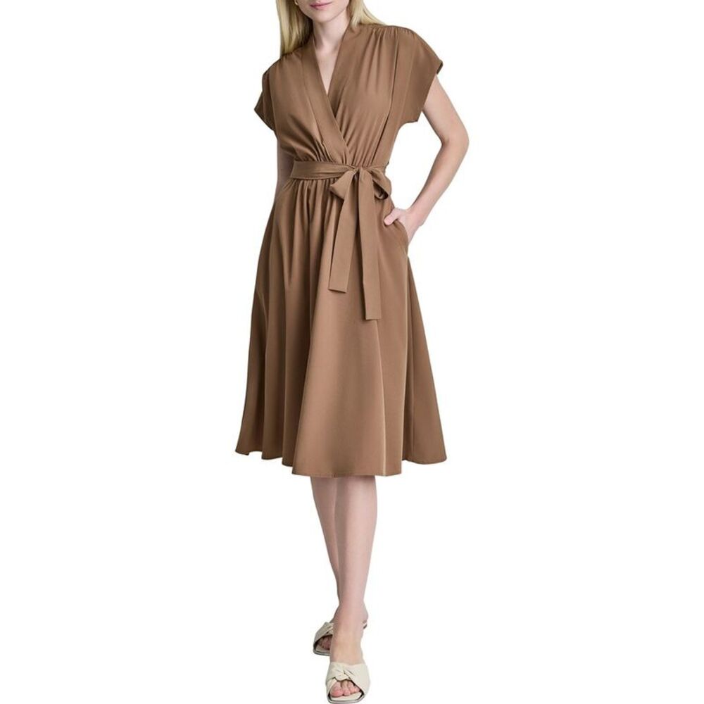 Dkny Womens Faux Wrap Midi Dress, White